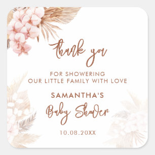 Pampasgräs Boho Flick Baby Shower Fyrkantigt Klistermärke