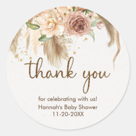 Pampasgräs boho rosor baby shower-klistermärken runt klistermärke