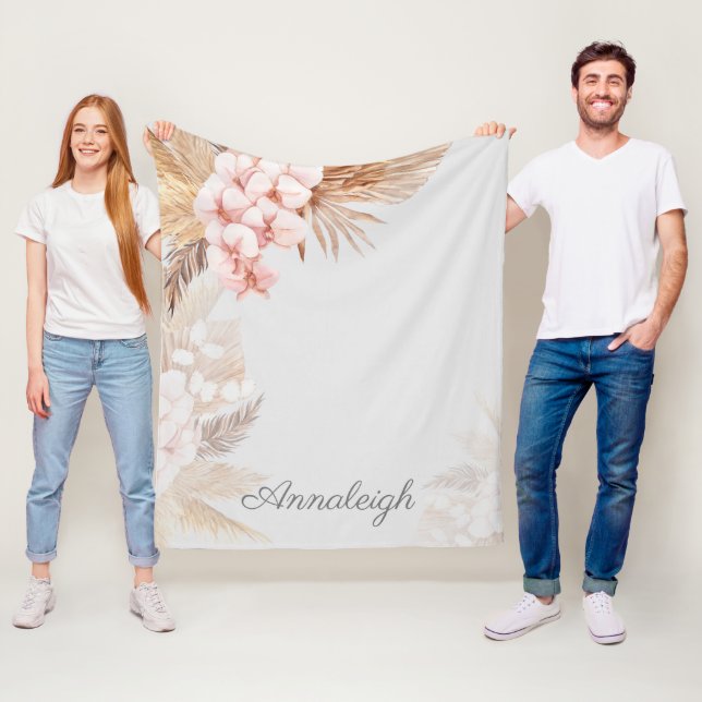 Pampasgräs Boho Script Anpassad Fleecefilt (På plats)