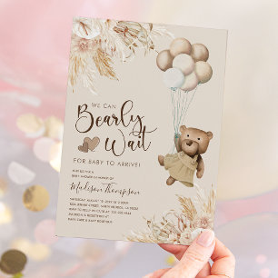 Pampasgräs Boho Teddybjörn Bebis Shower Inbjudningar