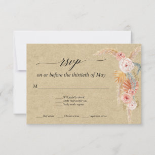 Pampasgräs Boho Vita Blommor Tropisk Kraft RSVP OSA Kort