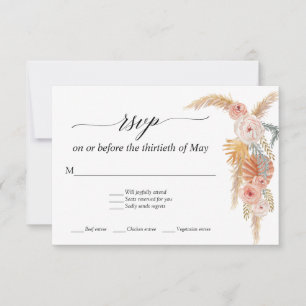 Pampasgräs Boho Vita Blommor Tropisk Palm RSVP OSA Kort