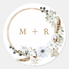 Pampasgräs Bröllop Boho Terrakotta Monogram Runt Klistermärke