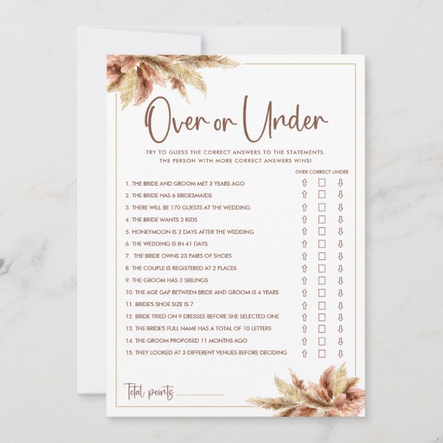 Pampasgräs Bröllopsduschkort för lekar med gömda s Inbjudningar (Framsida)