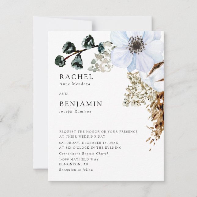 Pampasgräs Elegant Boho Bröllopsblomma  Inbjudningar (Framsida)