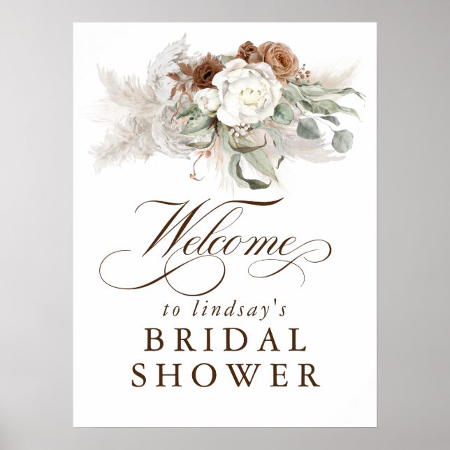 Pampasgräs Floral Boho Bröllopsdusch Välkommen Poster (Framsidan)