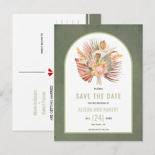 Pampasgräs, gröna palmblad Save the Date Vykort