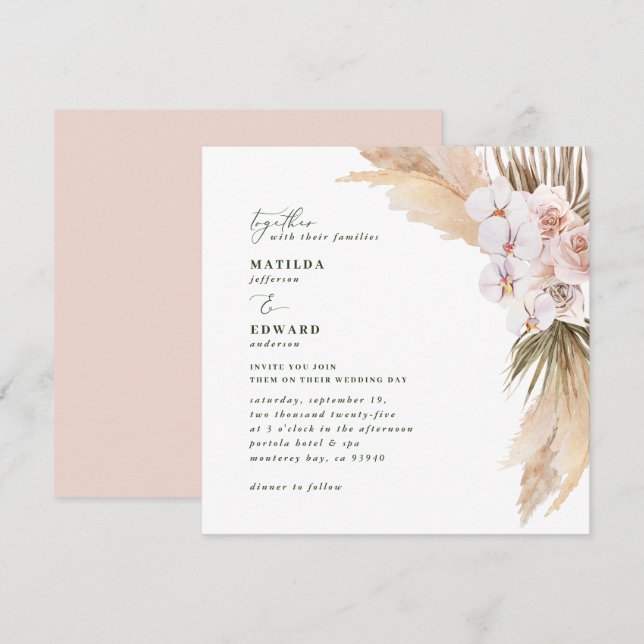 Pampasgräs handflatan, torkad botanisk rosa, rusti (Fram/baksida)