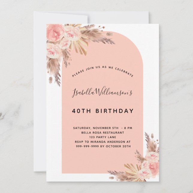  pampasgräs i rosa ro guld inbjudningar (Framsida)