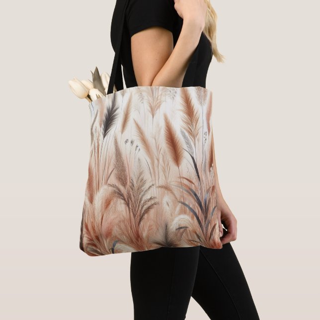 Pampasgräs Modern Boho Blommig för Höst & Hösten  Tygkasse (Närbild)