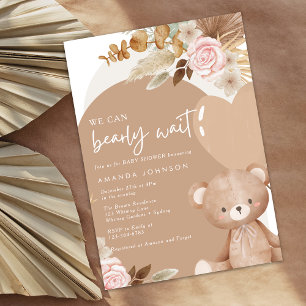Pampasgräs nallekönsneutrala baby shower inbjudningar