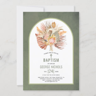 Pampasgräs och handflatan grå grönt baptism inbjudningar