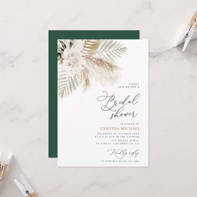 pampasgräs och möhippa av grönt inbjudningar (Fram/Back In Situ)