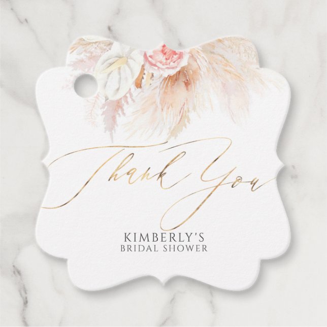 Pampasgräs och rosa blommor Tack Gåvor Etiketter (Framsida)