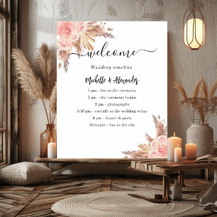 Pampasgräs ros blommande bröllopsprogram tidslinje poster
