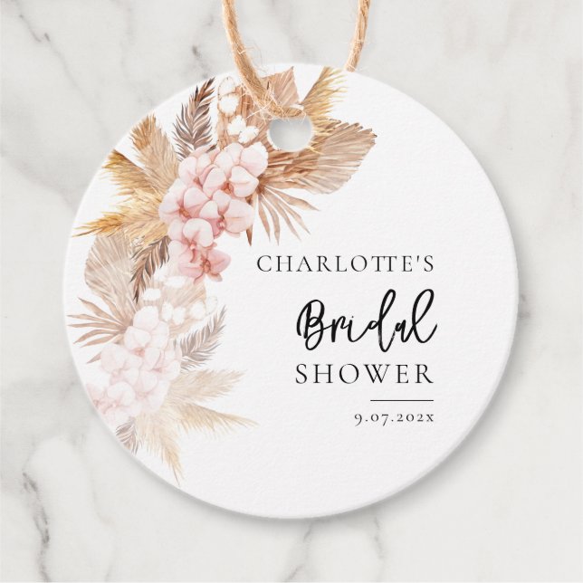Pampasgräs Rosa Blommig Bröllopsfest Gåvor Etiketter (Framsida)