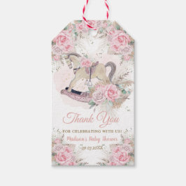 Pampasgräs Rosa Blommig Gunghäst Baby Shower Presentetikett