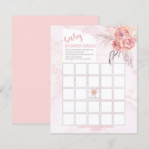 Pampasgräs Rosa Blommor Baby Shower Bingo Kort