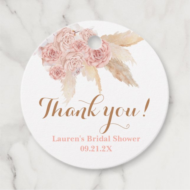 Pampasgräs Rosa Boho Bröllopsdusch Favorit Etikett (Framsida)