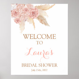 Pampasgräs Rosa Boho Chic Bröllopsväggskylt Poster