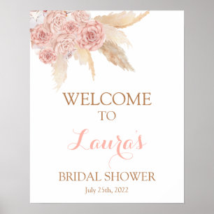 Pampasgräs Rosa Boho Chic Bröllopsväggskylt Poster