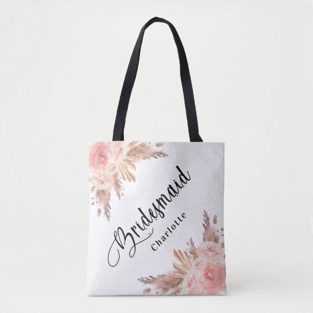 Pampasgräs rose gold blommande brudtärna bröllop tygkasse (Framsida)