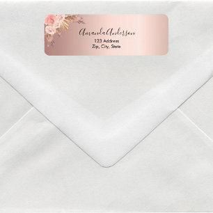 Pampasgräs rose gold blommig returadressetikett returadress etikett