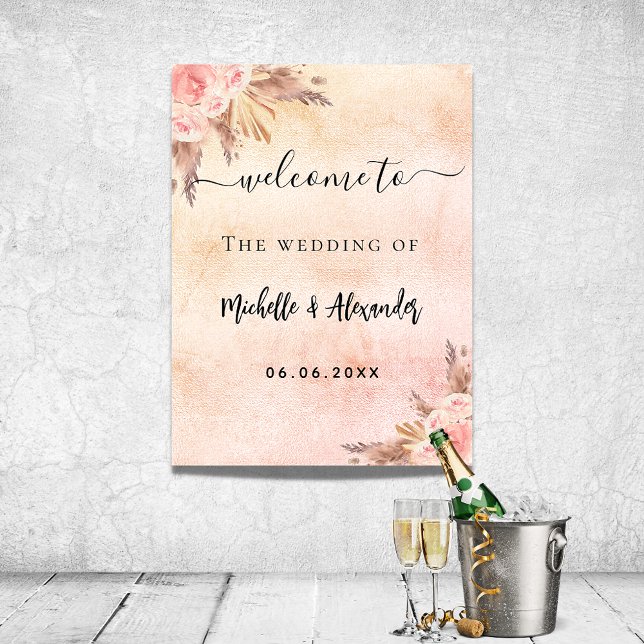 Pampasgräs rose gold blommig välkomstskylt bröllop poster (Skapare uppladdad)