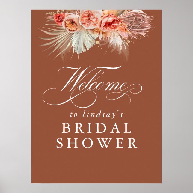 Pampasgräs Rost Terrakotta Bröllopsfest Välkommen Poster (Framsidan)