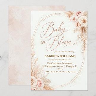 Pampasgräs rustic boho baby i blom baby shower inbjudningar