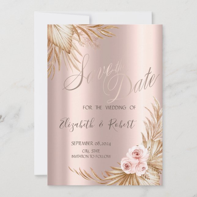 Pampasgräs Stilfull Rosa Guld Droppar Spara Datum Datumet (Framsida)