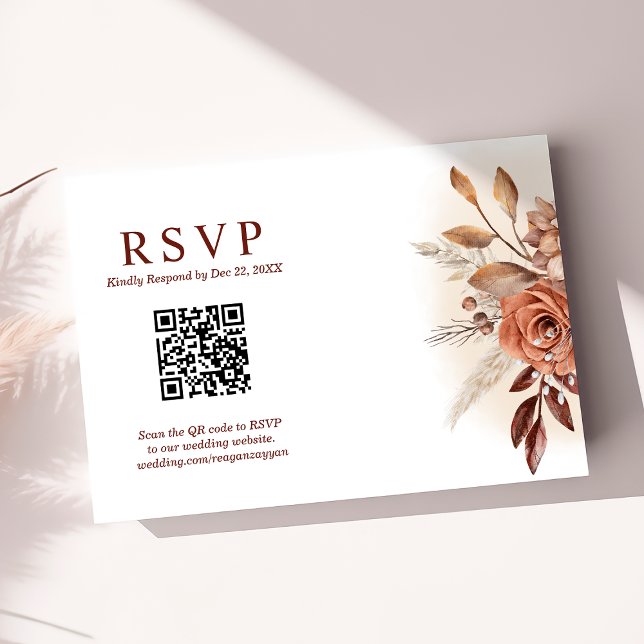 Pampasgräs Terra QR-kod Blommig Bröllop RSVP OSA Kort (Skapare uppladdad)
