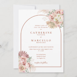 Pampasgräs Terrakotta Båge Blommig Bröllop Inbjudningar