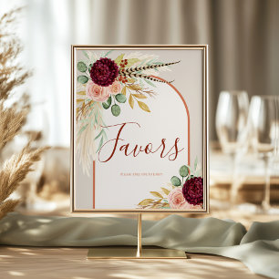 Pampasgräs Terrakotta Blommig Platsskylt Poster