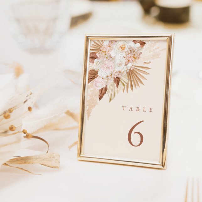 Pampasgräs Terrakotta Bordskort (Pampas Grass Terracotta Table Number Cards)