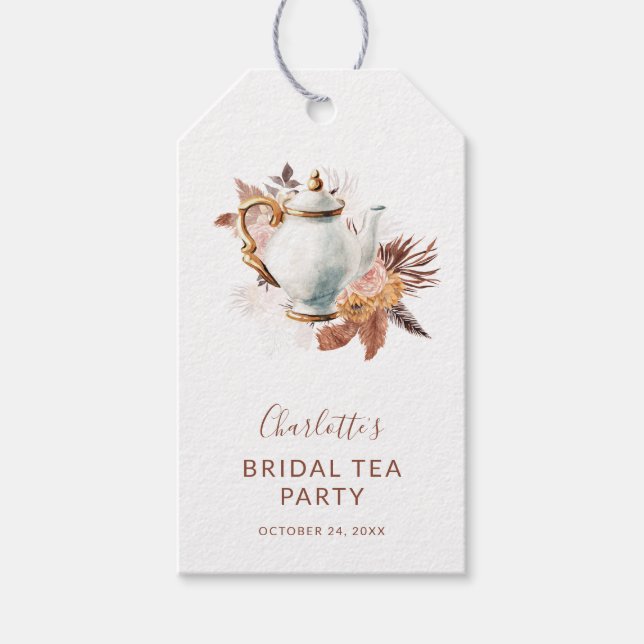 Pampasgräs Terrakotta Modern Bröllops Te Party Presentetikett (Framsidan)