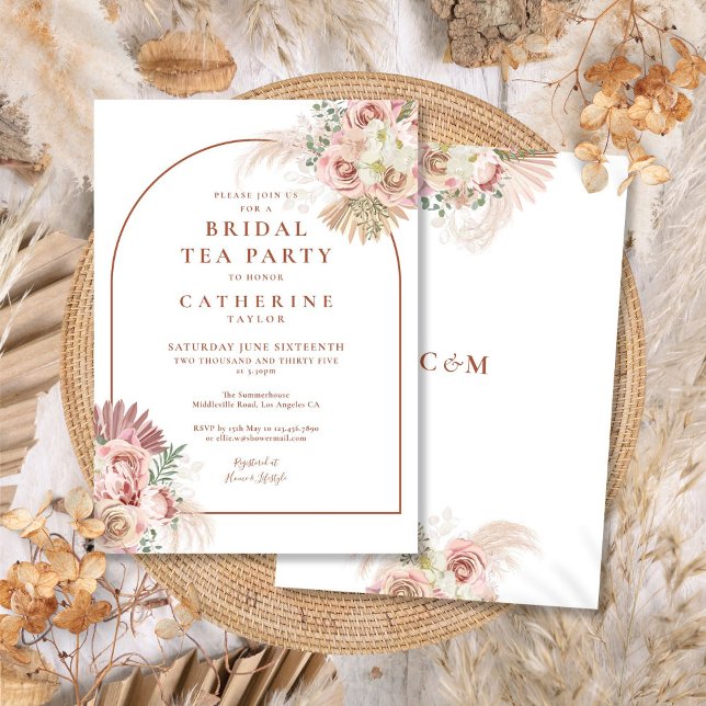 Pampasgräs Terrakotta Valv Bröllopste Tea Party Inbjudningar (Pampas Grass Terracotta Arch Bridal Tea Party Invitation)