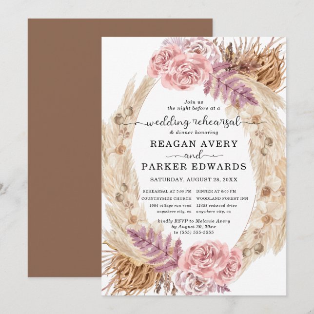 Pampasgräs Torkad Blommig Bröllopsrepetition Midda Inbjudningar (Fram/baksida)