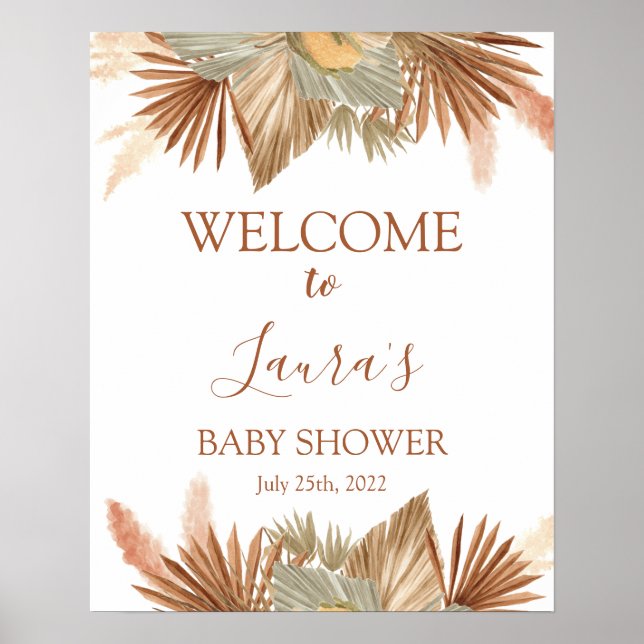 Pampasgräs Torkade palmer Baby Shower Välkomstskyl Poster (Framsidan)