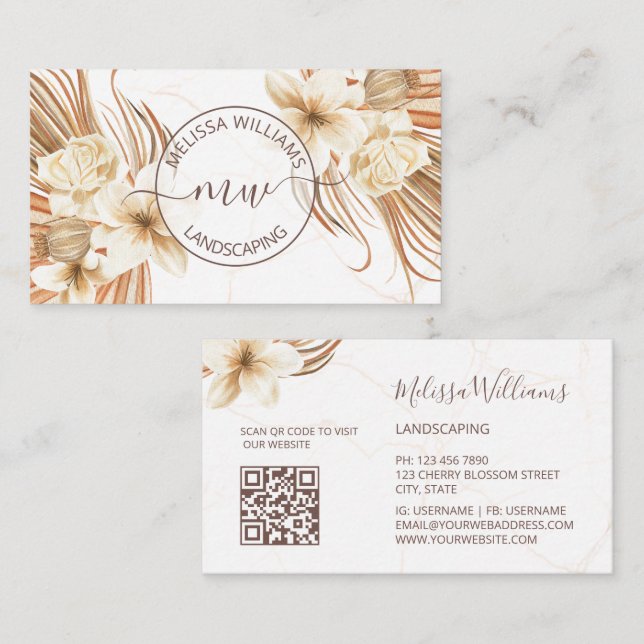 Pampasgräs Watercolor Boho Logo Visitkort (Fram/baksida)