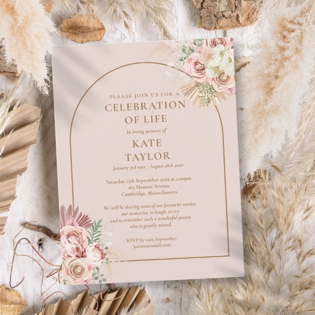 Pampasgräsbåge Celebration Of Life Begravning  Vykort (Pampas Grass Arch Celebration Of Life Funeral Postcard)