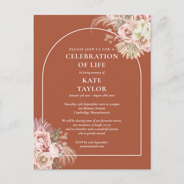 Pampasgräsbåge Livs firande Begravning Vykort (Framsida)