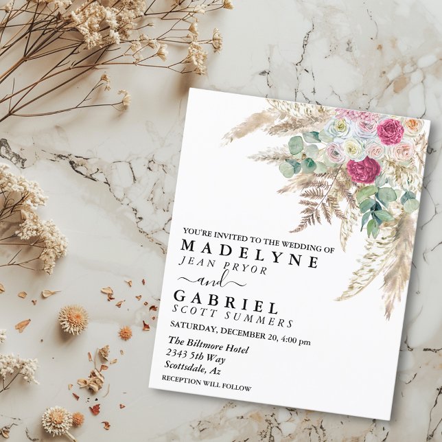 Pampasgräsblomma Rosa Akvarell Boho Budget (Skapare uppladdad)