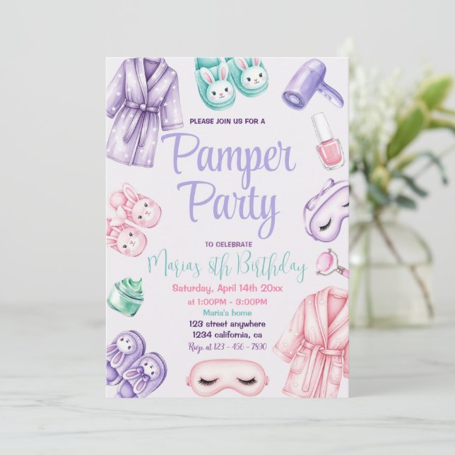 Pamper Party Glam Day Girls Spa Party Birthday Inbjudningar (Stående Fram)