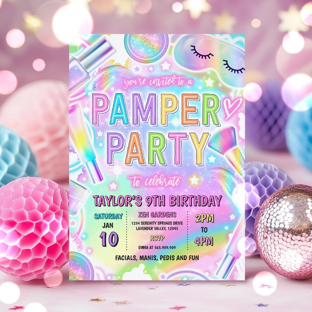 Pamper Party Glow Pastell Spa Smink Födelsedagsfes Inbjudningar (Skapare uppladdad)