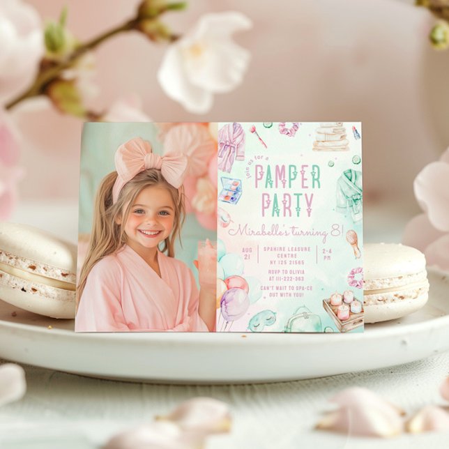 Pamper Party Pastel Glam Photo Födelsedagsfest Inbjudningar (Skapare uppladdad)