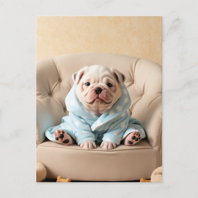 Pamperad Valp i Bathrobe - Rolig hund Vykort (Framsida)
