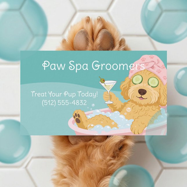 Pampered Pet Dog Spa Groomer Professional Stylist  Visitkort (Pampered Pet Dog Spa Groomer Professional Stylist Business Card (Front))