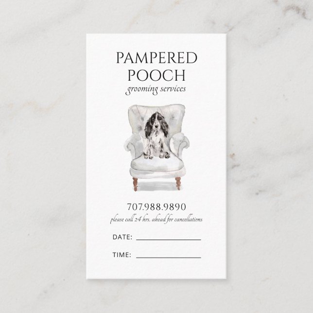 Pampered Pooch Hund Spa Grooming Tidsbeställning Kort (Framsida)