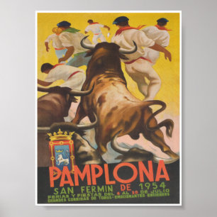 Pamplona Spain Driving the Bulls Vintage resor Poster